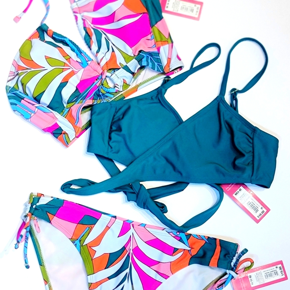 3 PIECE FLORAL AND TEAL JUNIORS  SWIMSUIT SET